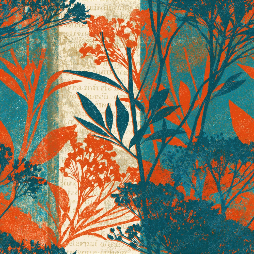 Risograph Wild Herbs Tangerine Aqua Seamless Digital Paper Pack (DDD015637)