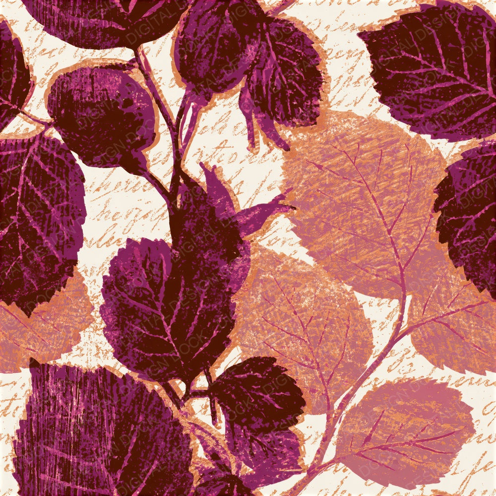 Woodcut Mulberry Garnet Wine Seamless Digital Paper Pack (DDD015644)