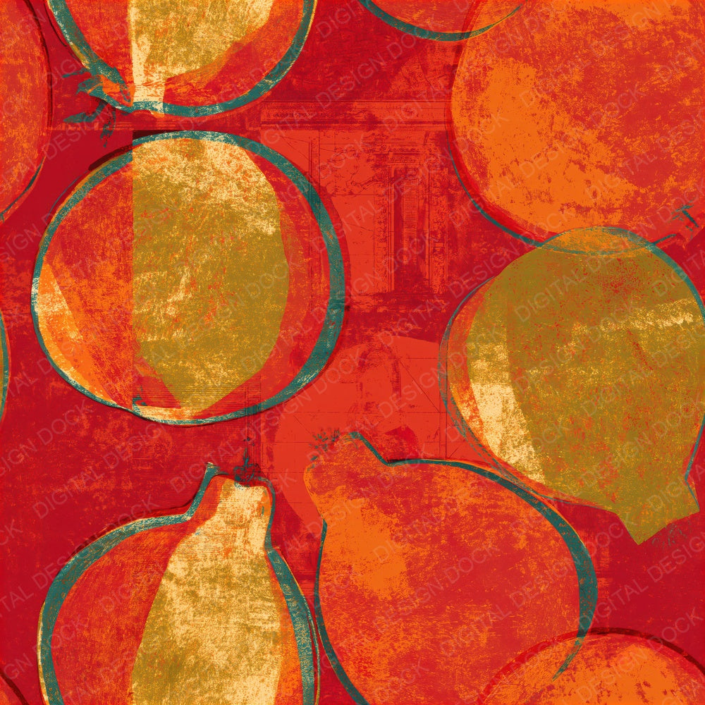 Woodblock Guava Persimmon Seamless Digital Paper Pack (DDD015662)