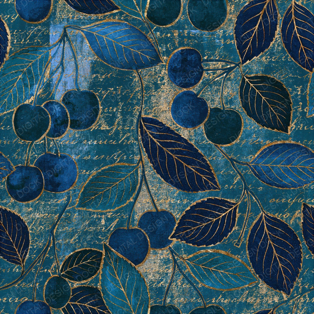 Woodblock Cherry Electric Blue Navy Seamless Digital Paper Pack (DDD015681)