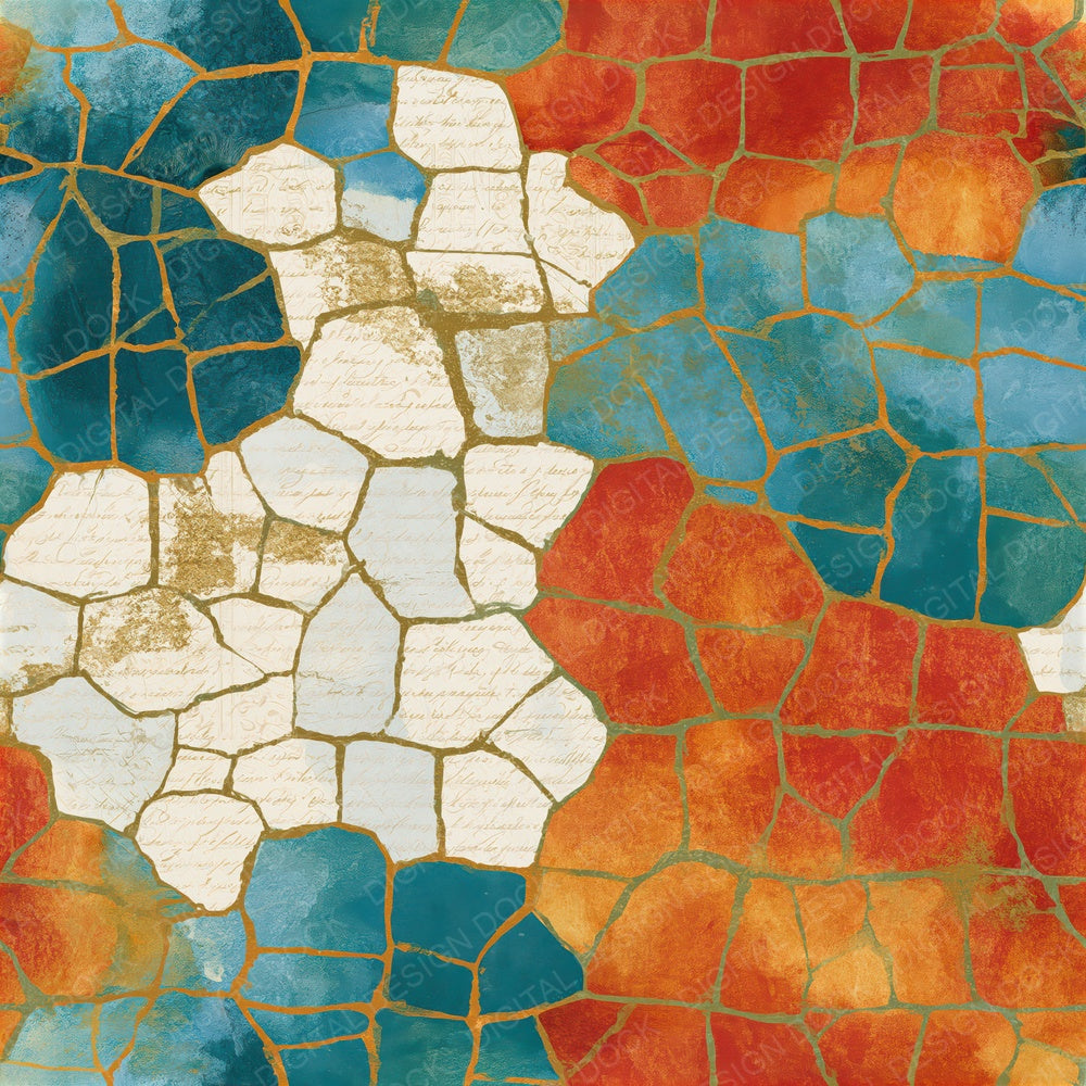 Mosaic Tangerine Aqua Abstract Seamless Digital Paper Pack (DDD015695)