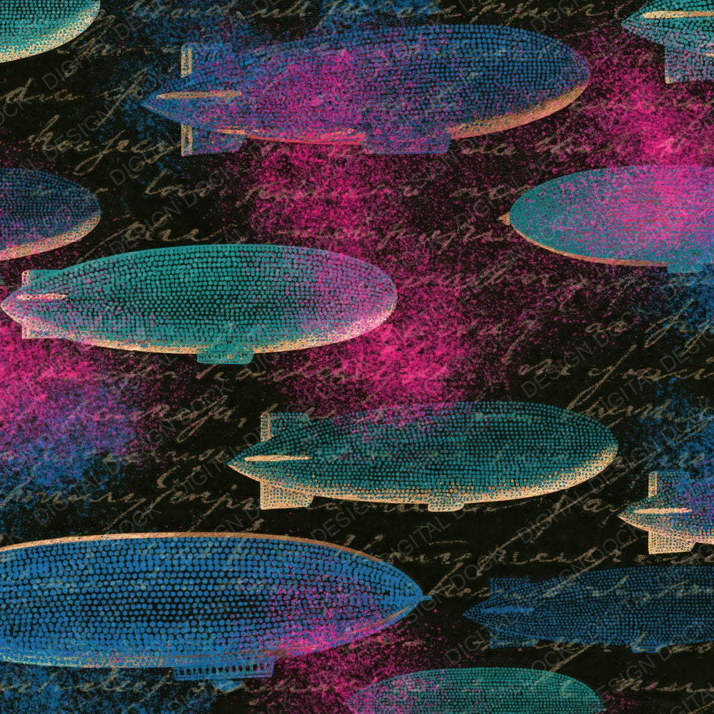 Pointillism Zeppelins Teal Magenta Digital Paper Pack (DDD015698)