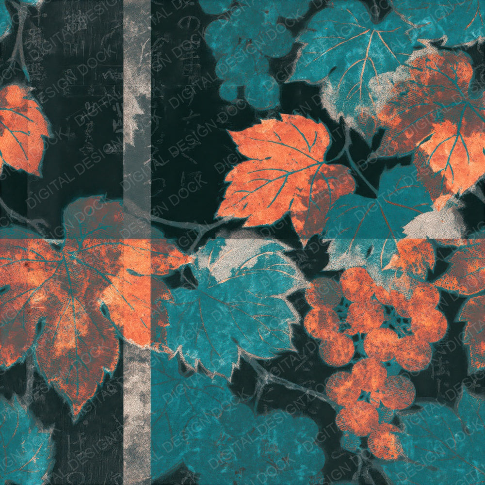 Drypoint Grapes Tangerine Turquoise Seamless Digital Paper Pack (DDD015707)