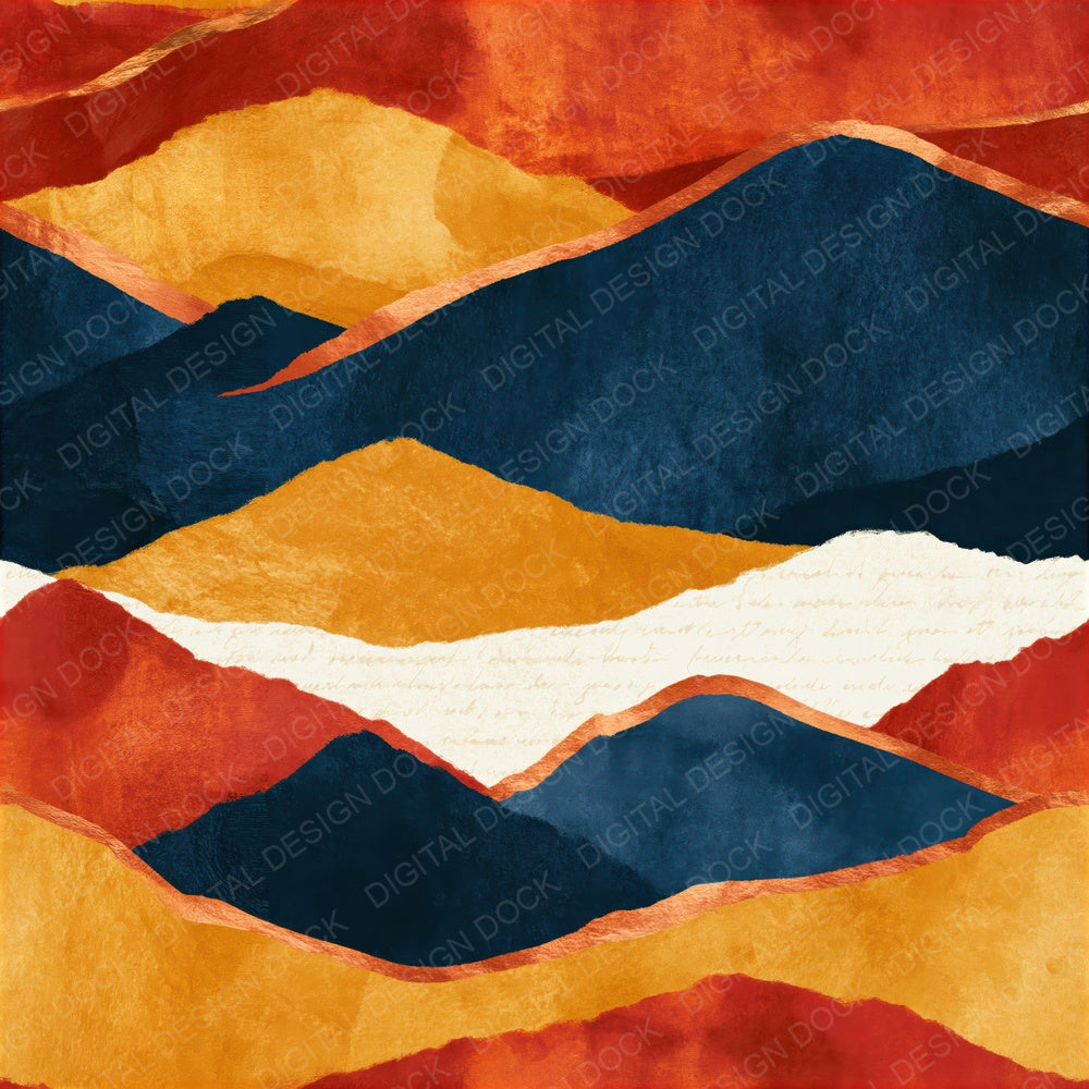 Sumi-e Rolling Hills Mustard Navy Seamless Digital Paper Pack (DDD015739)
