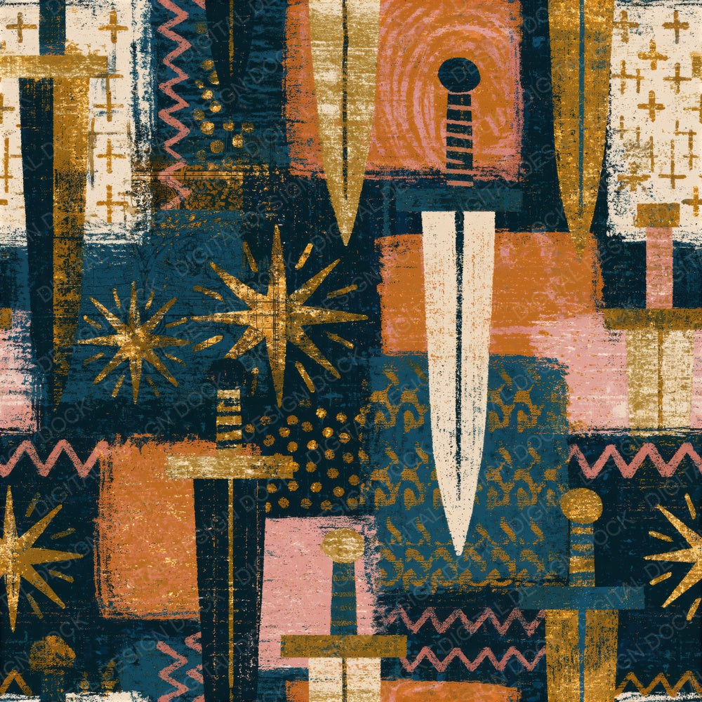 Memphis Tarot Swords Midnight Seamless Digital Paper Pack (DDD015756)