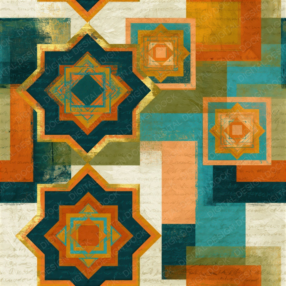 Pop Art Sri Yantra Olive Peach Seamless Digital Paper Pack (DDD015759)