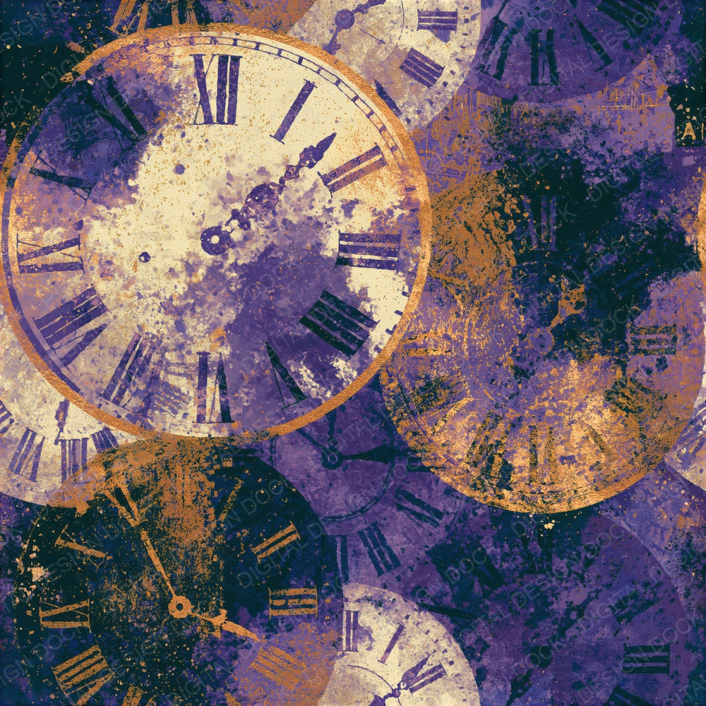 Sumi-e Antique Clocks Lavender Seamless Digital Paper Pack (DDD015762)