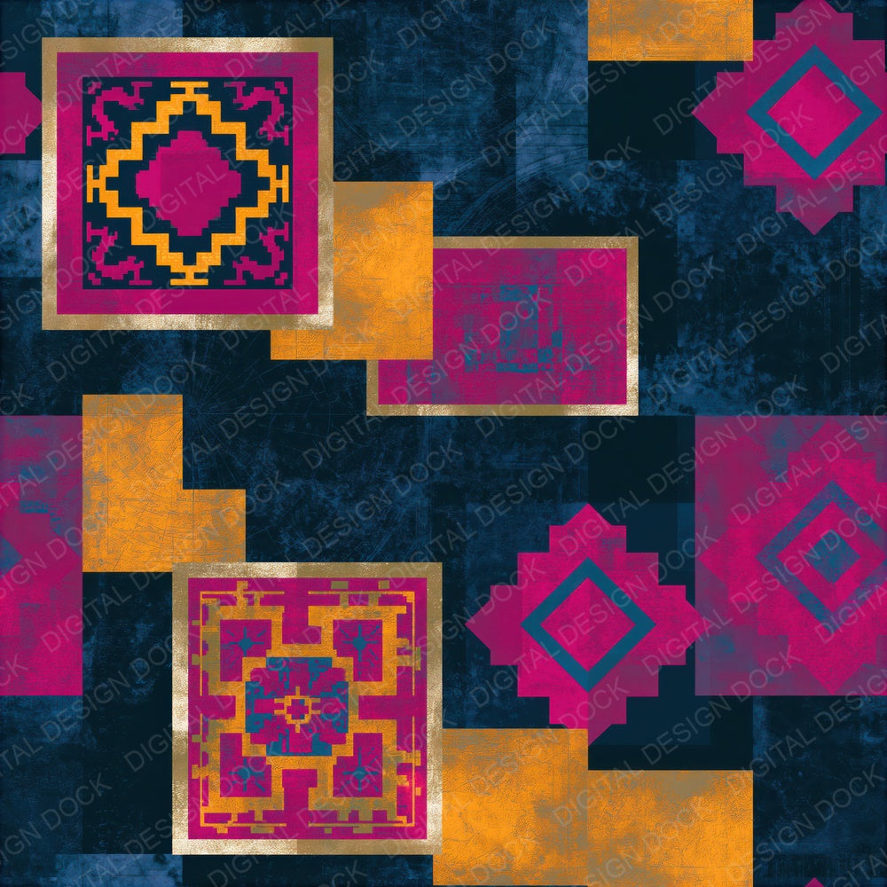 Bauhaus Persian Rug Pink Yellow Seamless Digital Paper Pack (DDD015767)