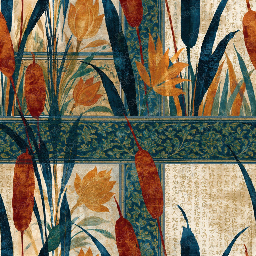 Mughal Cattails Sienna Indigo Seamless Digital Paper Pack (DDD015775)