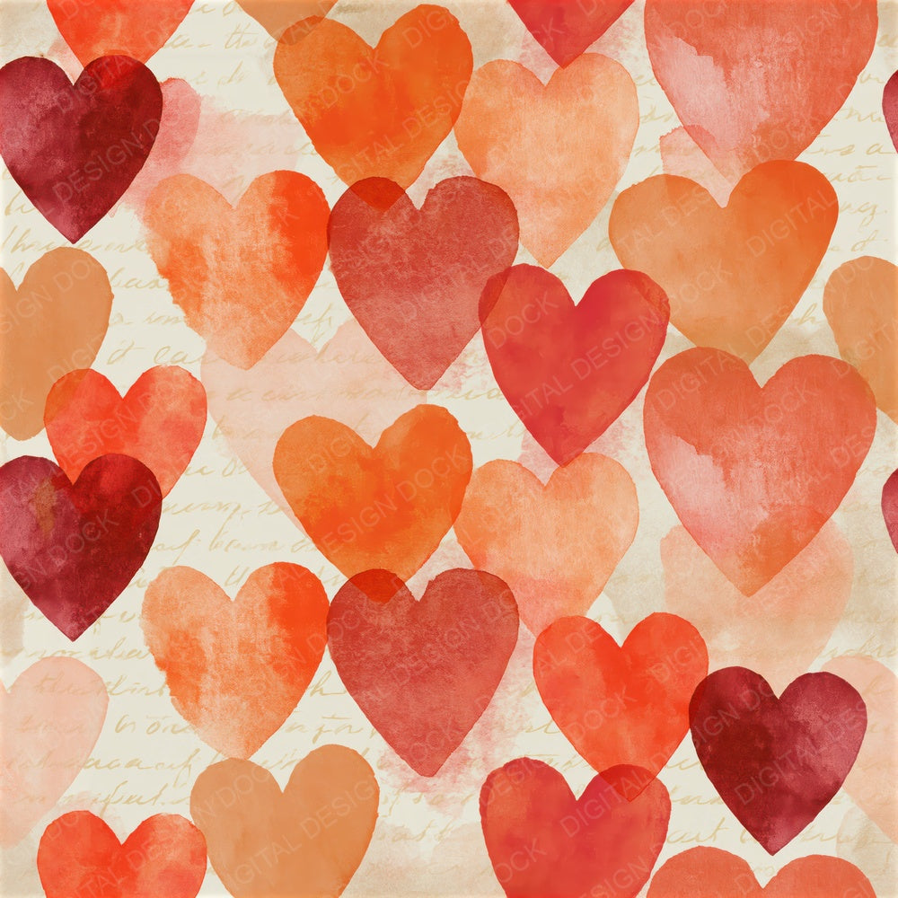 Watercolour Hearts Cherry Orange Seamless Digital Paper Pack (DDD015784)