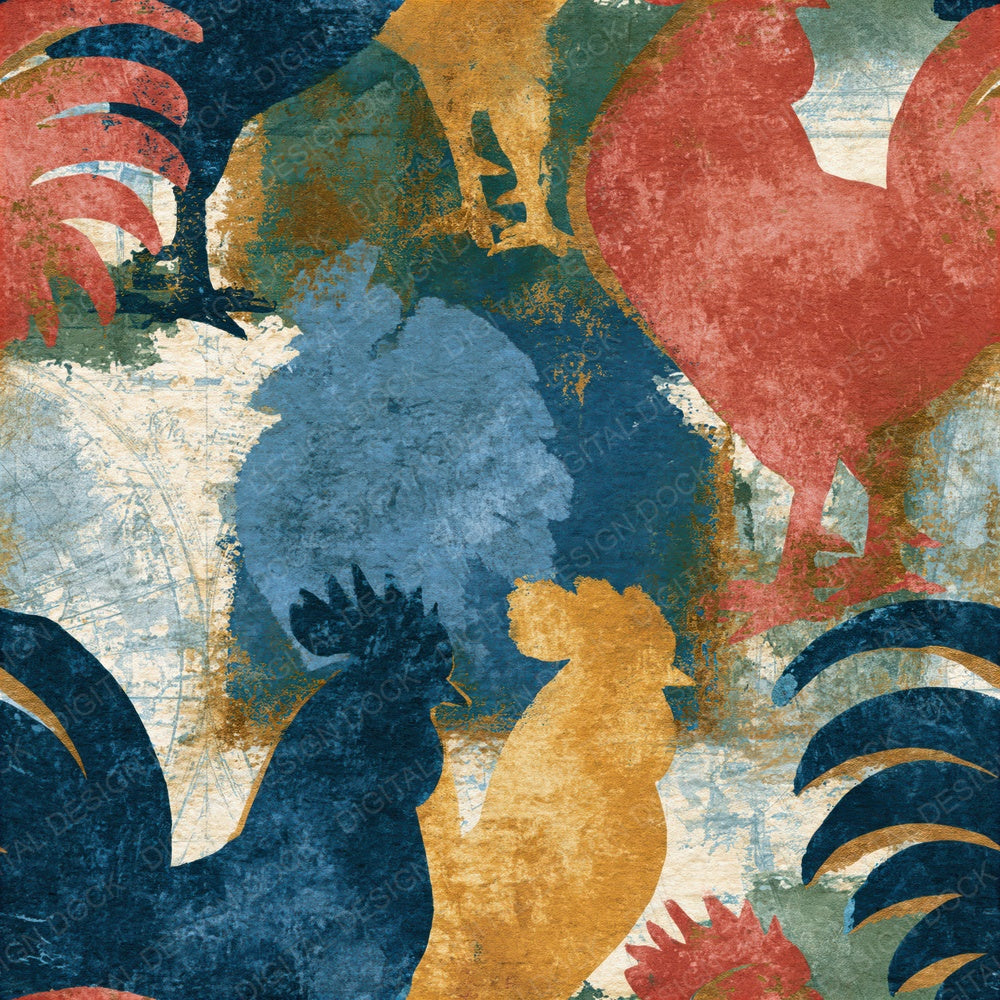 Cyanotype Rooster Vane Dusty Rose Seamless Digital Paper Pack (DDD015786)