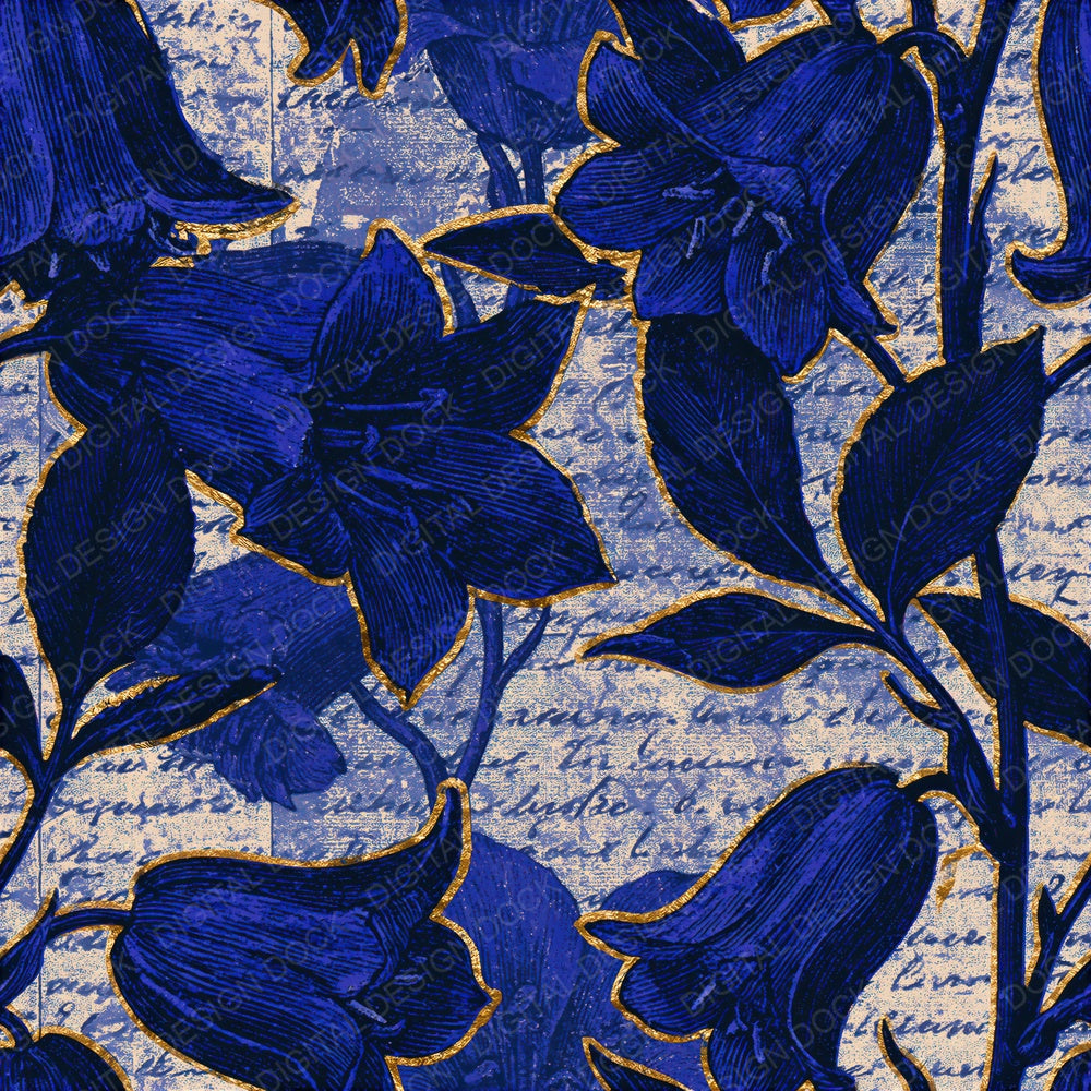 Scratchboard Bluebells Indigo Ivory Seamless Digital Paper Pack (DDD015791)