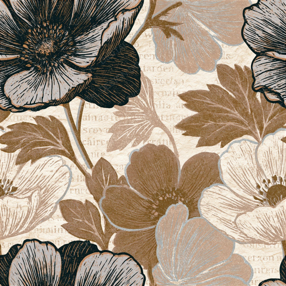 Woodblock Anemone Sepia Parchment Seamless Digital Paper Pack (DDD015818)
