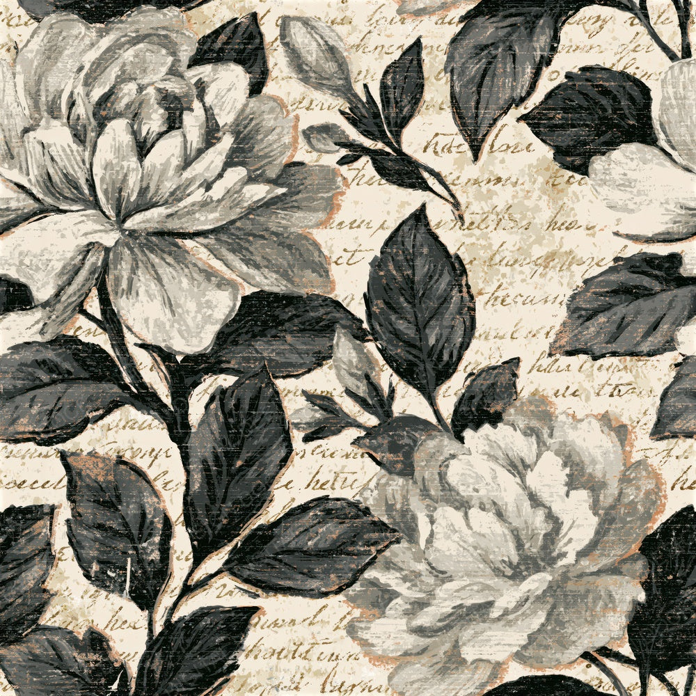 Woodcut Gardenias Graphite Cream Seamless Digital Paper Pack (DDD015822)