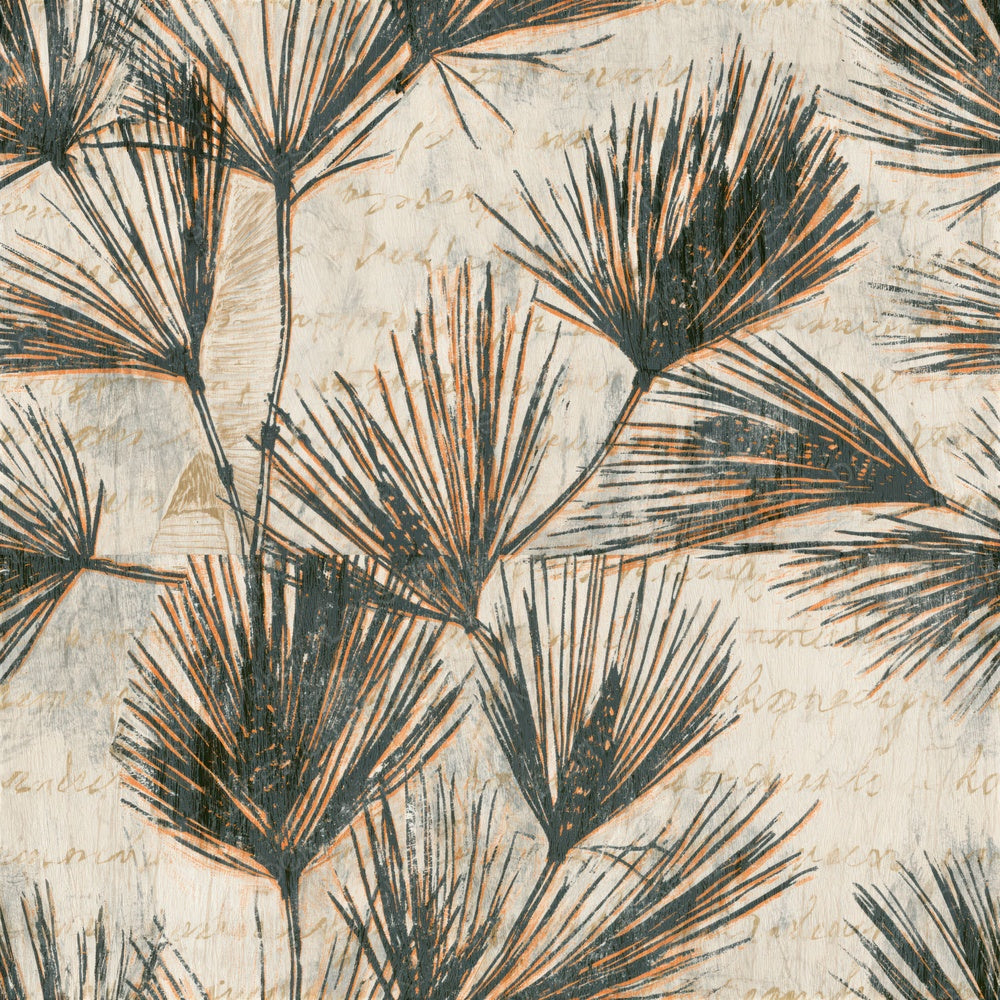 Woodcut Horsetail Graphite Cream Seamless Digital Paper Pack (DDD015823)