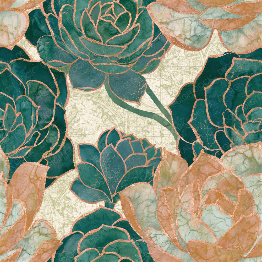 Batik Succulents Papaya Jade Seamless Digital Paper Pack (DDD015826)