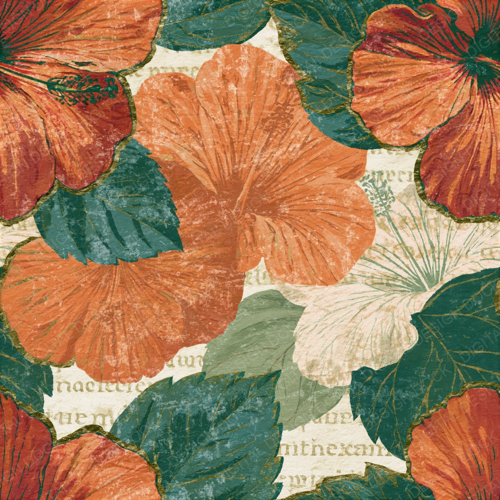 Naturalist Hibiscus Papaya Jade Seamless Digital Paper Pack (DDD015833)