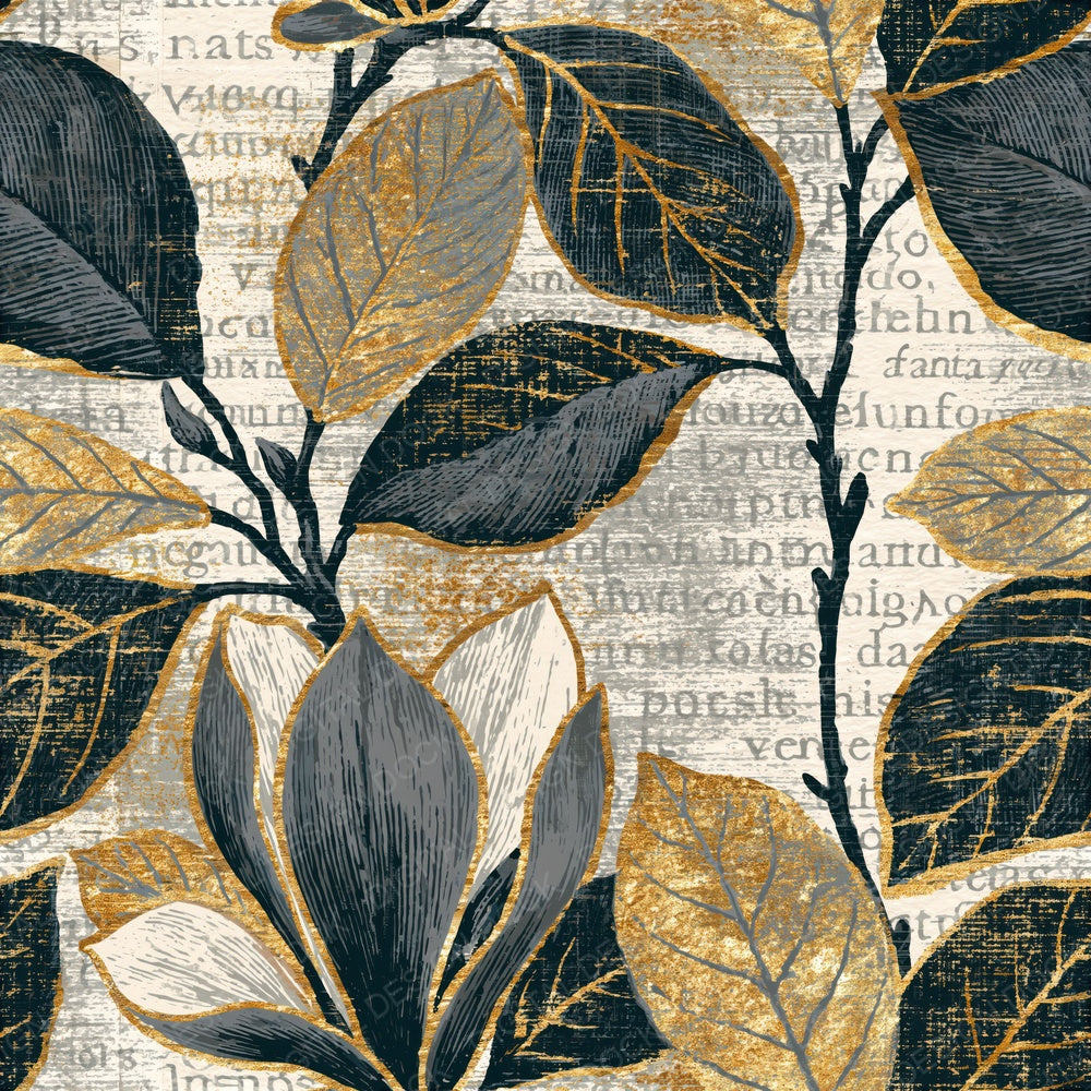 Woodcut Magnolia Graphite Cream Seamless Digital Paper Pack (DDD015842)