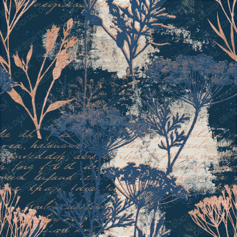 Woodcut Wildflowers Indigo Ivory Seamless Digital Paper Pack (DDD015844)