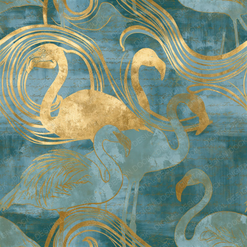 Art Nouveau Flamingo Sea Glass Seamless Digital Paper Pack (DDD015845)