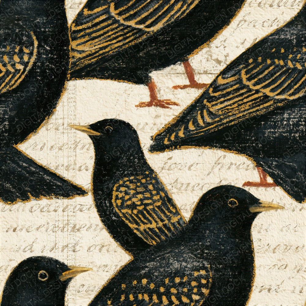 Coloured Pencil Lovebirds Cream Seamless Digital Paper Pack (DDD015848)
