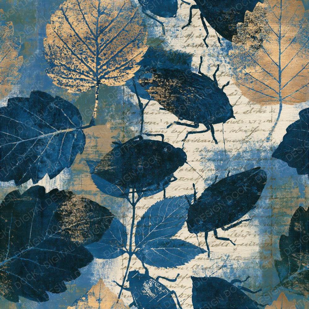 Cyanotype Leaf Insects Bone Seamless Digital Paper Pack (DDD015850)