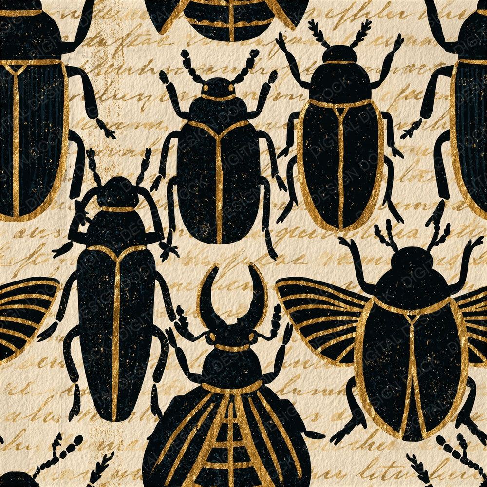 Folk Art Jewel Beetles Cream Seamless Digital Paper Pack (DDD015851)