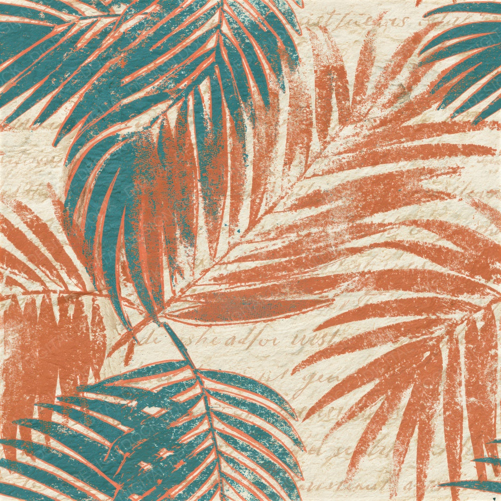 Lithograph Palm Fronds Tangerine Aqua Seamless Digital Paper Pack (DDD015854)