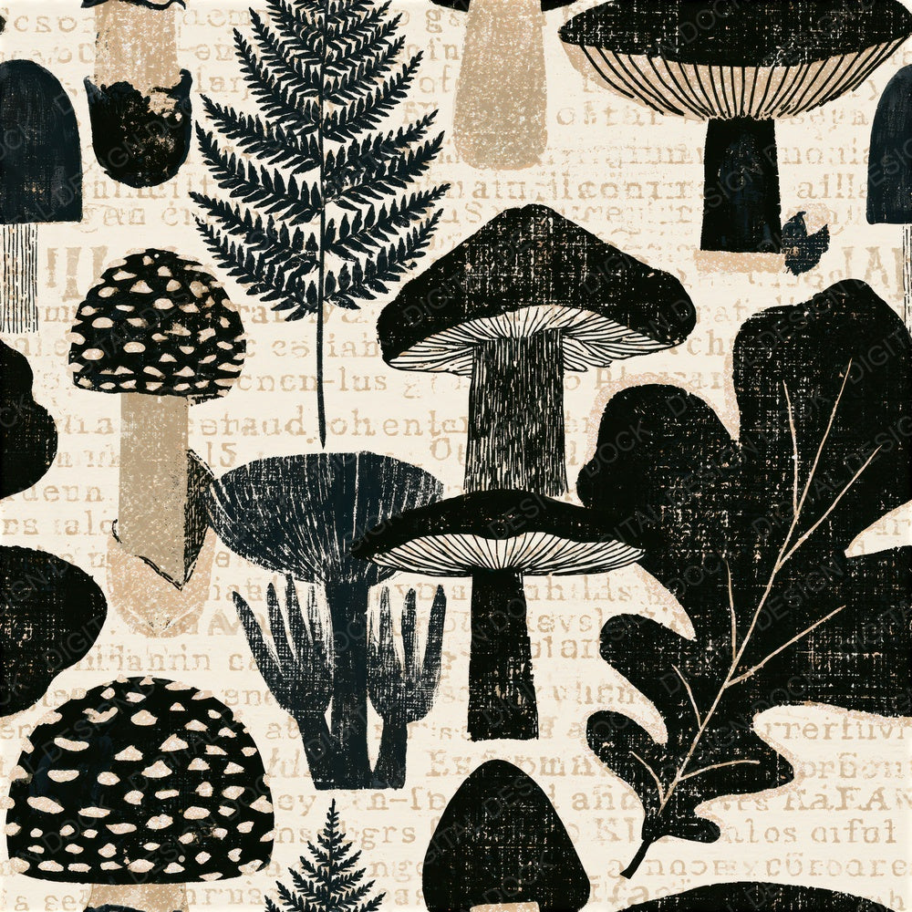 Mid Century Fungi Black White Seamless Digital Paper Pack (DDD015855)