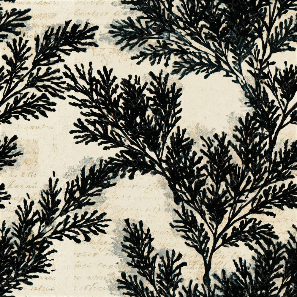 Risograph Evergreen Sprigs Cream Black Seamless Digital Paper Pack (DDD015860)