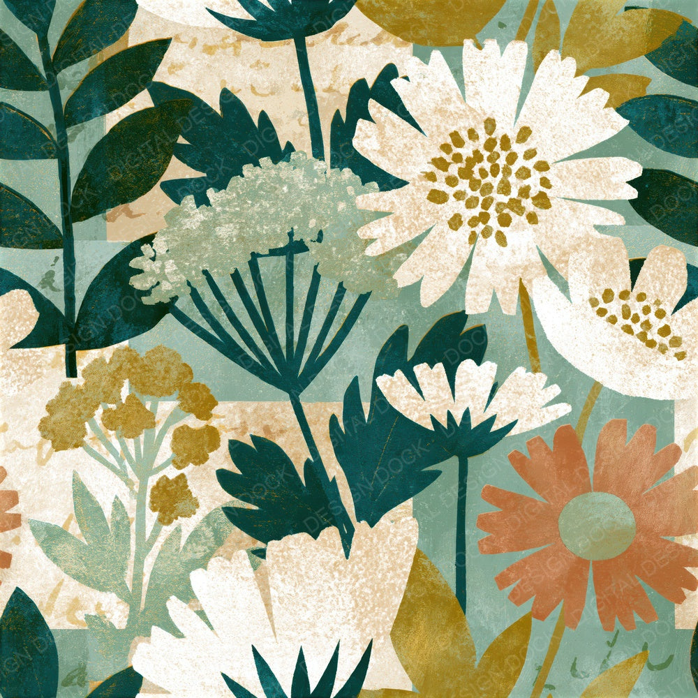 Risograph Wildflowers Sage Ivory Seamless Digital Paper Pack (DDD015861)