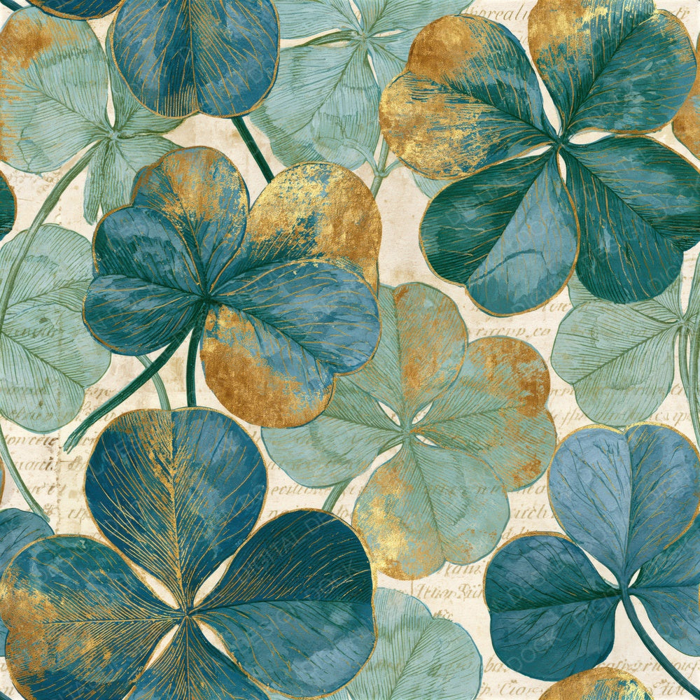 Antique Botanical Clover Sea Glass Seamless Digital Paper Pack (DDD015865)