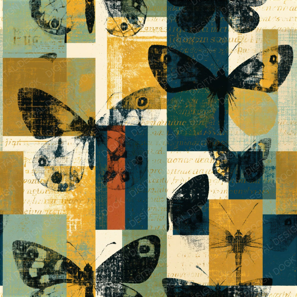 Bauhaus Moth Mint Gold Seamless Digital Paper Pack (DDD015868)