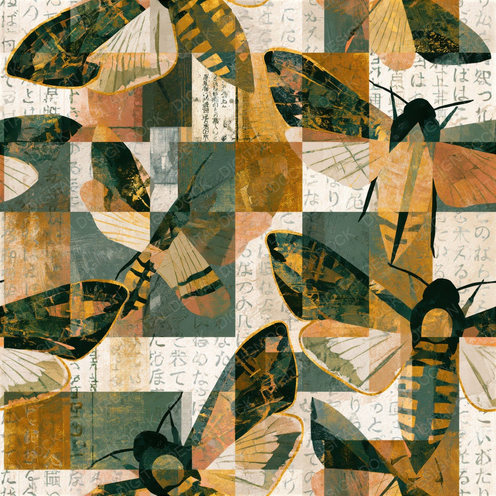 Cubist Death Head Moths Eucalyptus Gold Seamless Digital Paper Pack (DDD015870)