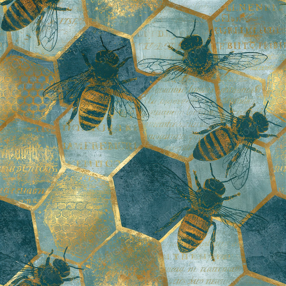 Lithograph Honey Bees Sea Glass Seamless Digital Paper Pack (DDD015878)