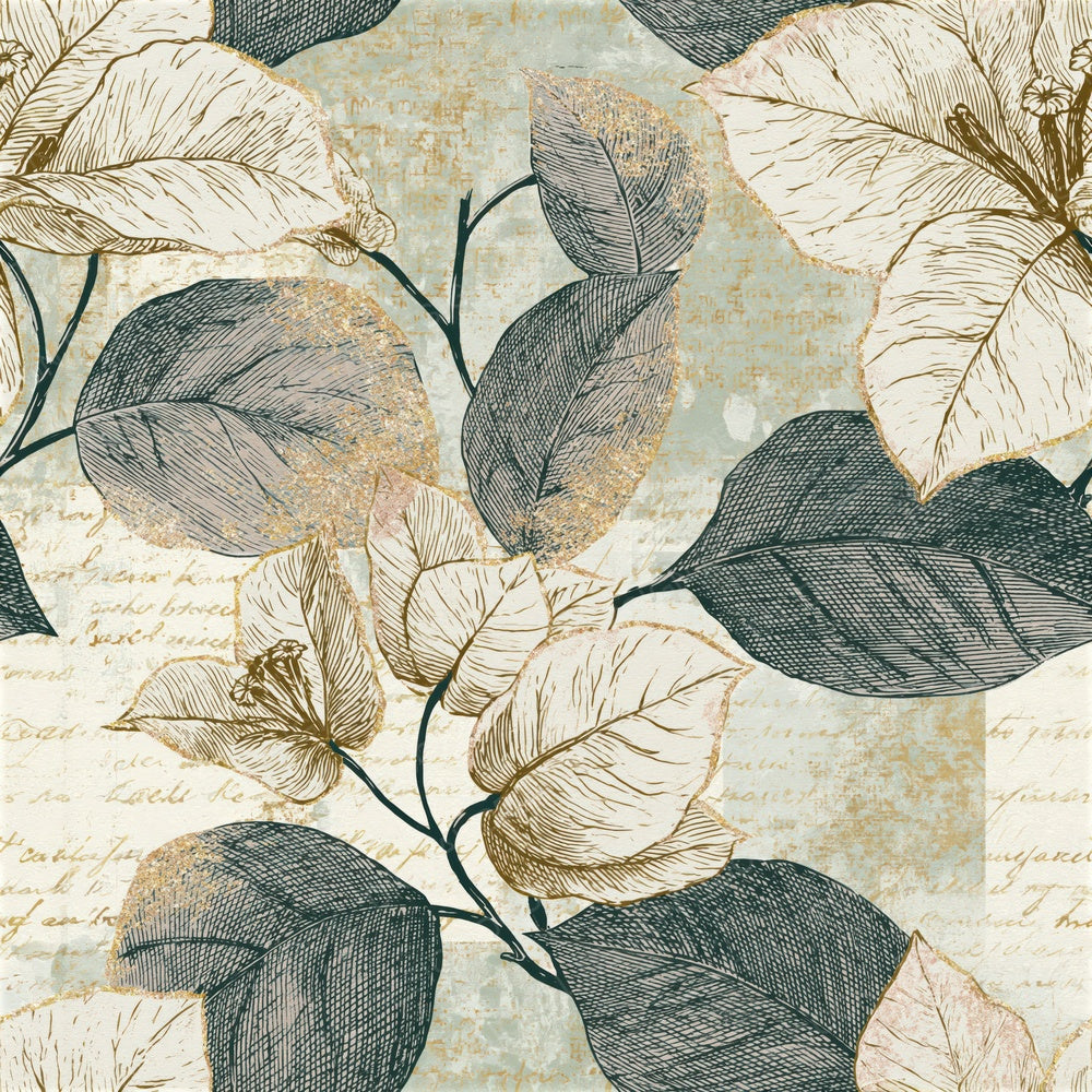 Engraving Bougainvillea Sage Gilt Seamless Digital Paper Pack (DDD015891)