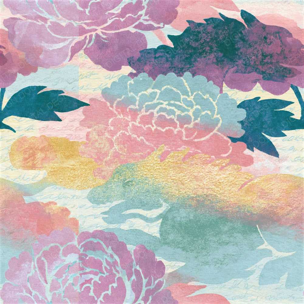 Risograph Qilin Peony Mint Seamless Digital Paper Pack (DDD015903)