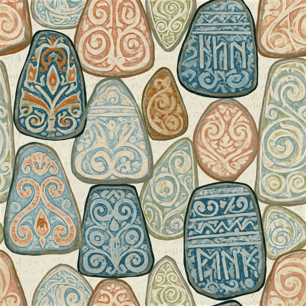 Rococo Rune Stones Pearl Peach Seamless Digital Paper Pack (DDD015919)