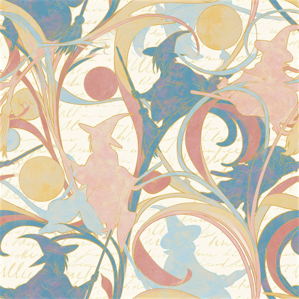 Art Nouveau Witch Silhouettes Gelato Seamless Digital Paper Pack (DDD015926)