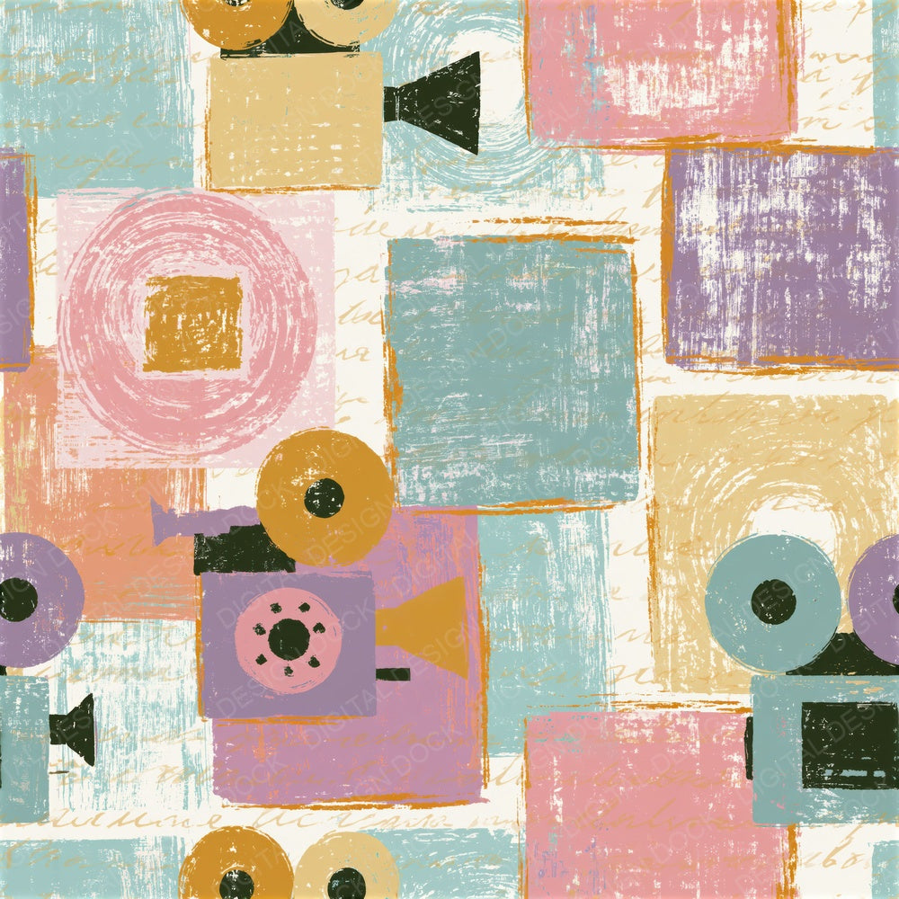 Midcentury Cinematograph Pink Mint Seamless Digital Paper Pack (DDD015937)