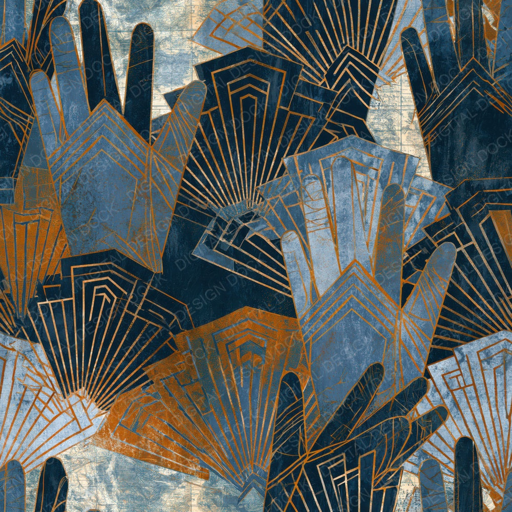 Art Deco Gloves Navy Rust Digital Paper Pack (DDD015965)