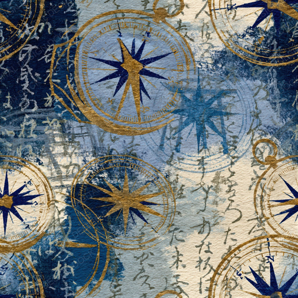 Coloured Pencil Brass Compasses Navy Seamless Digital Paper Pack (DDD015970)