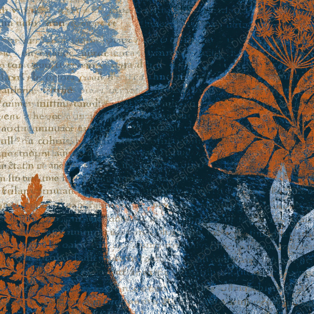 Coloured Pencil Legendary Hares Navy Rust Digital Paper Pack (DDD015971)