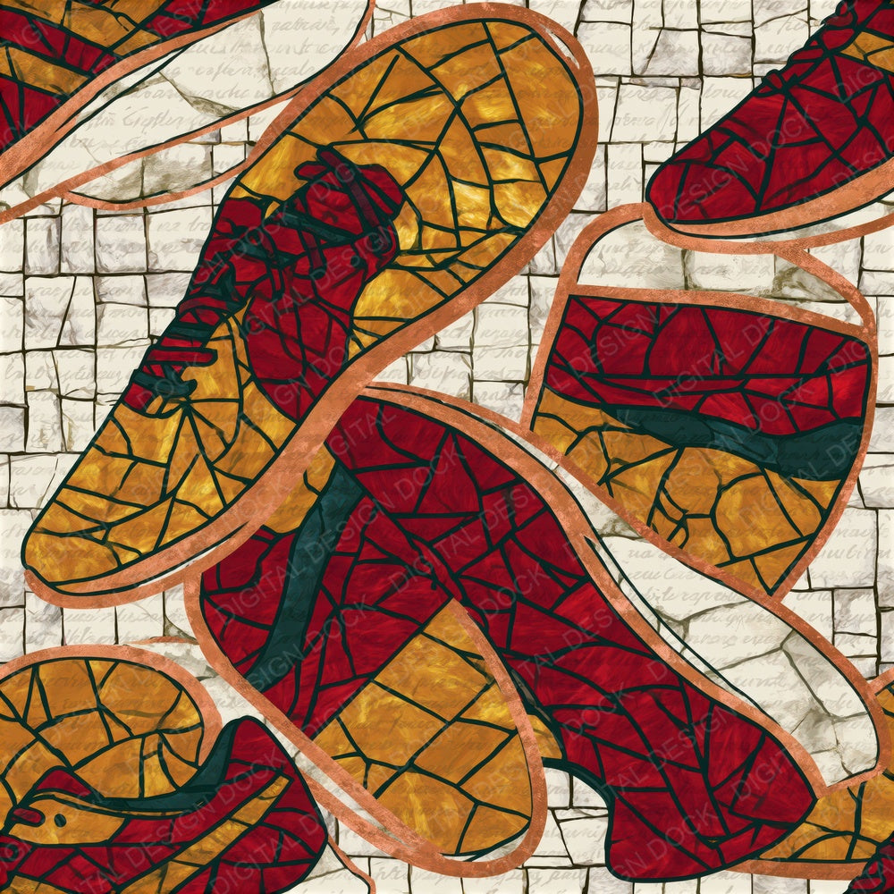 Stained Glass Running Shoes Circus Red Seamless Digital Paper Pack (DDD015980)