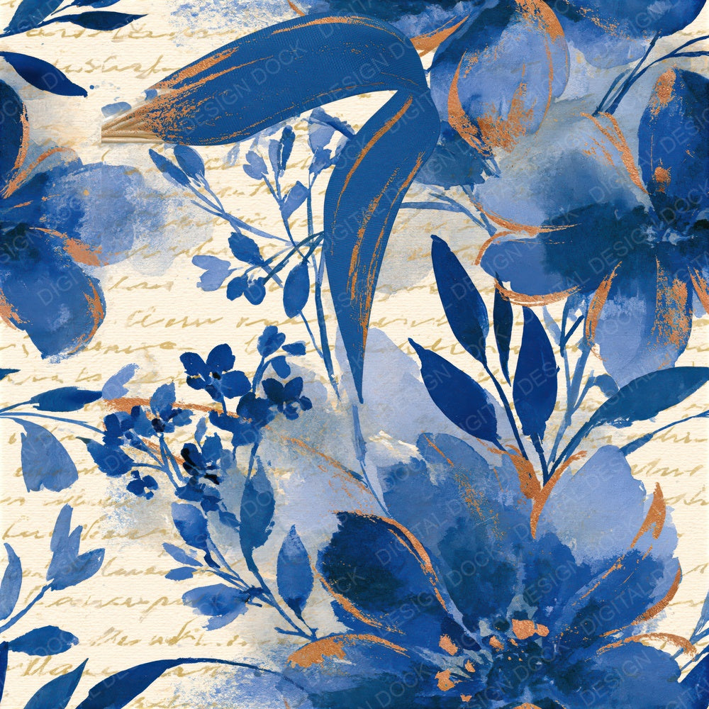 Watercolour Bouquet Sapphire Ivory Seamless Digital Paper Pack (DDD015984)