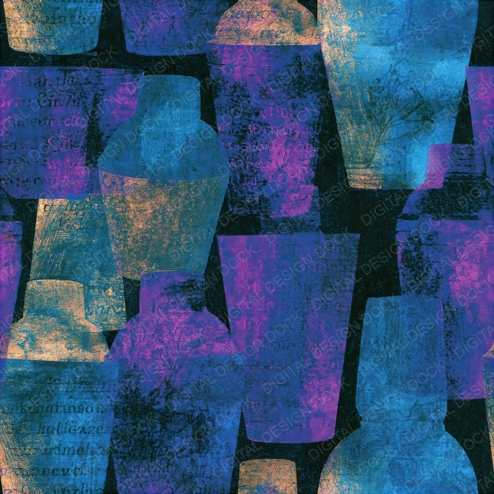 Cyanotype Cocktail Shakers Violet Seamless Digital Paper Pack (DDD015989)