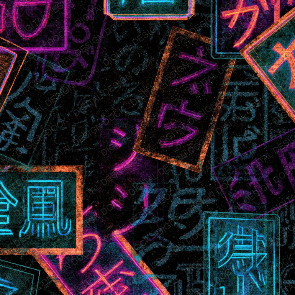 Mezzotint Neon Signs Cyan Violet Digital Paper Pack (DDD015999)