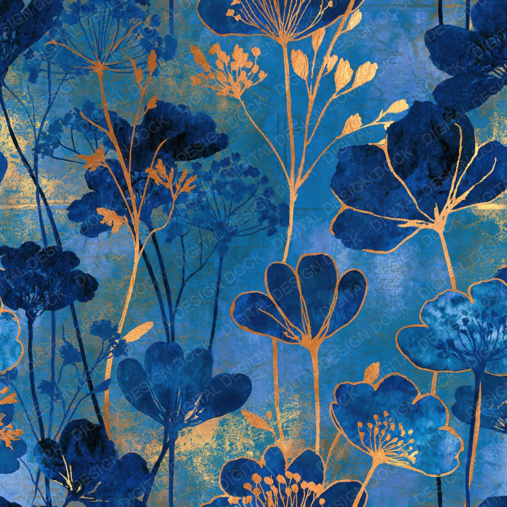 Sumi-e Wildflowers Electric Blue Navy Digital Paper Pack (DDD016021)