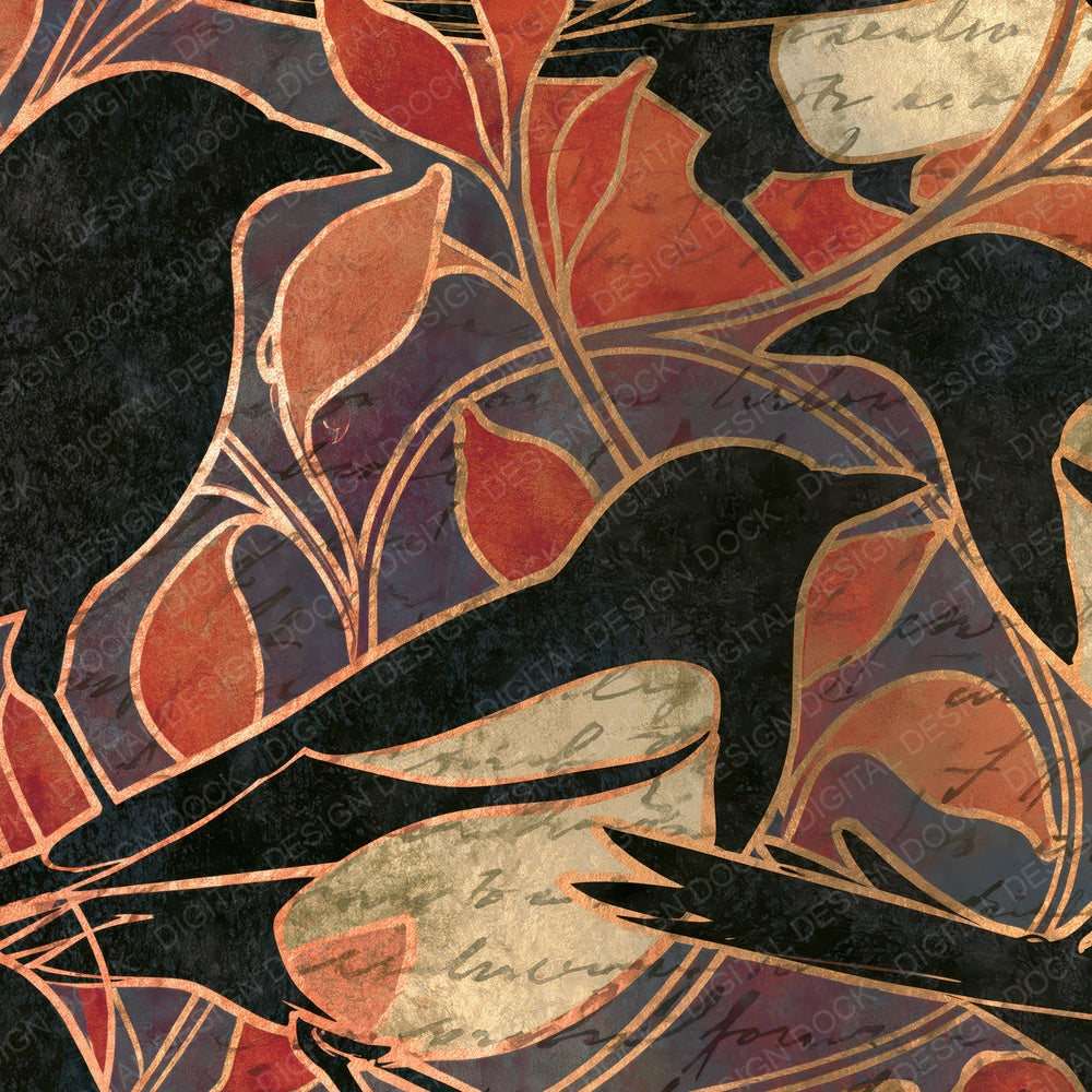 Art Nouveau Magpies Ivory Oxblood Digital Paper Pack (DDD016025)