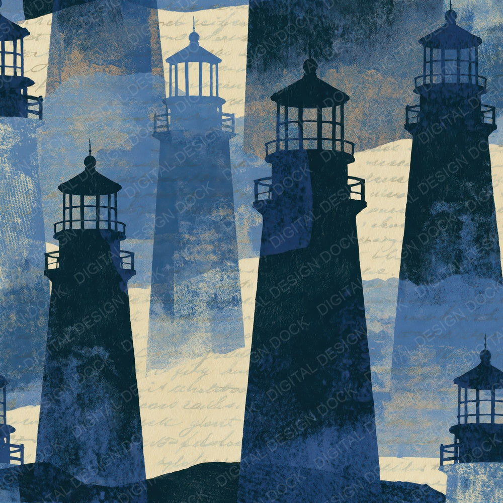 Letterpress Lighthouses Denim Navy Cream Digital Paper Pack (DDD016032)